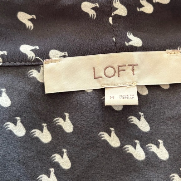 Loft Tie Blouse with Roosters. Gray and White. Size M. - Picture 4 of 6